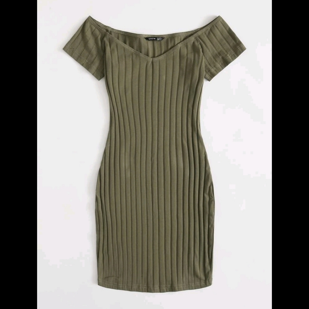 Off Shoulder Rib-knit Bodycon Dress